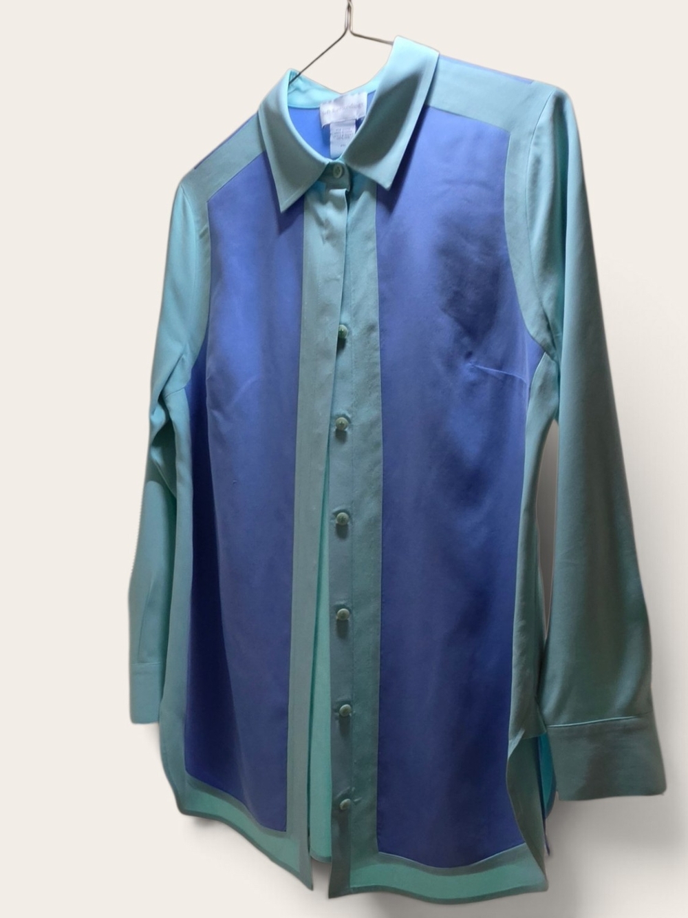 Soft Surroundings Petite XS 100% Silk Colorblock Button Down Blouse